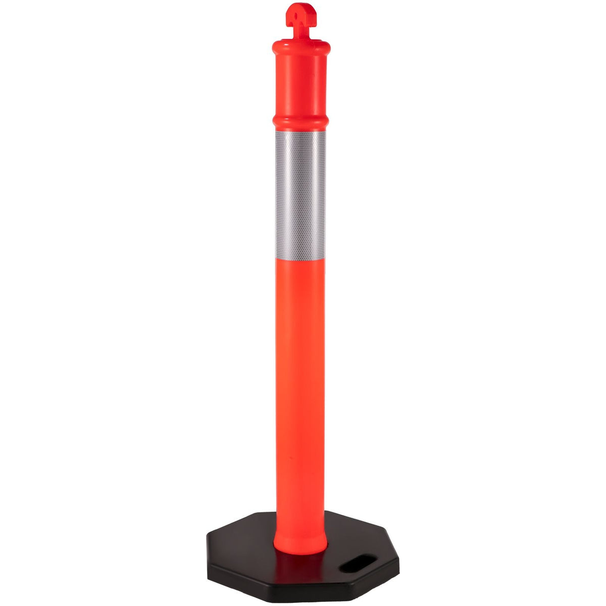 5Pack Delineator Posts 44 Inch Height, Orange PE Delineator Post Kit 10 inch Reflective Band, Traffic Delineator Posts with Rubber Base 16 inch for Construction Sites, Facility Management etc.