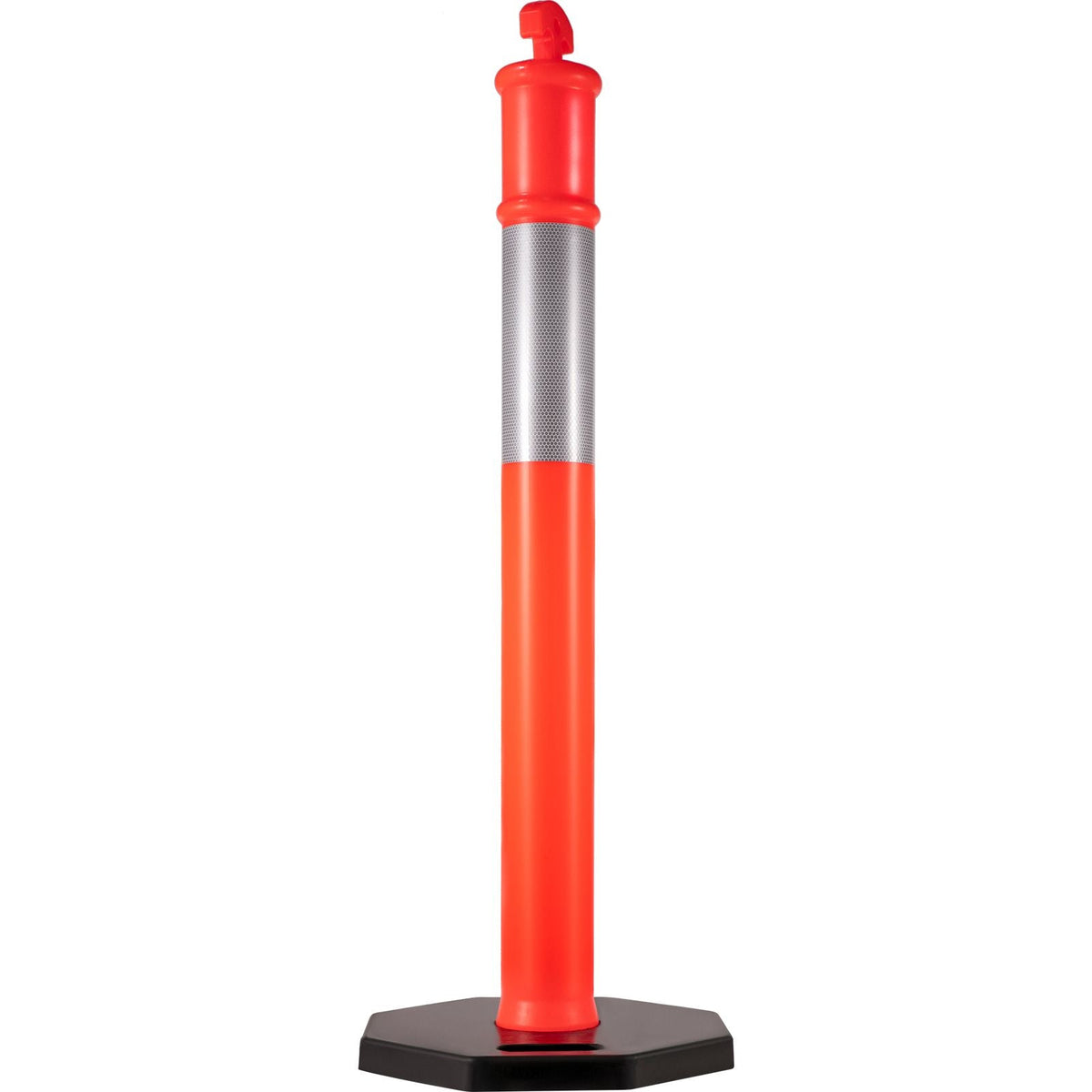 5Pack Delineator Posts 44 Inch Height, Orange PE Delineator Post Kit 10 inch Reflective Band, Traffic Delineator Posts with Rubber Base 16 inch for Construction Sites, Facility Management etc.