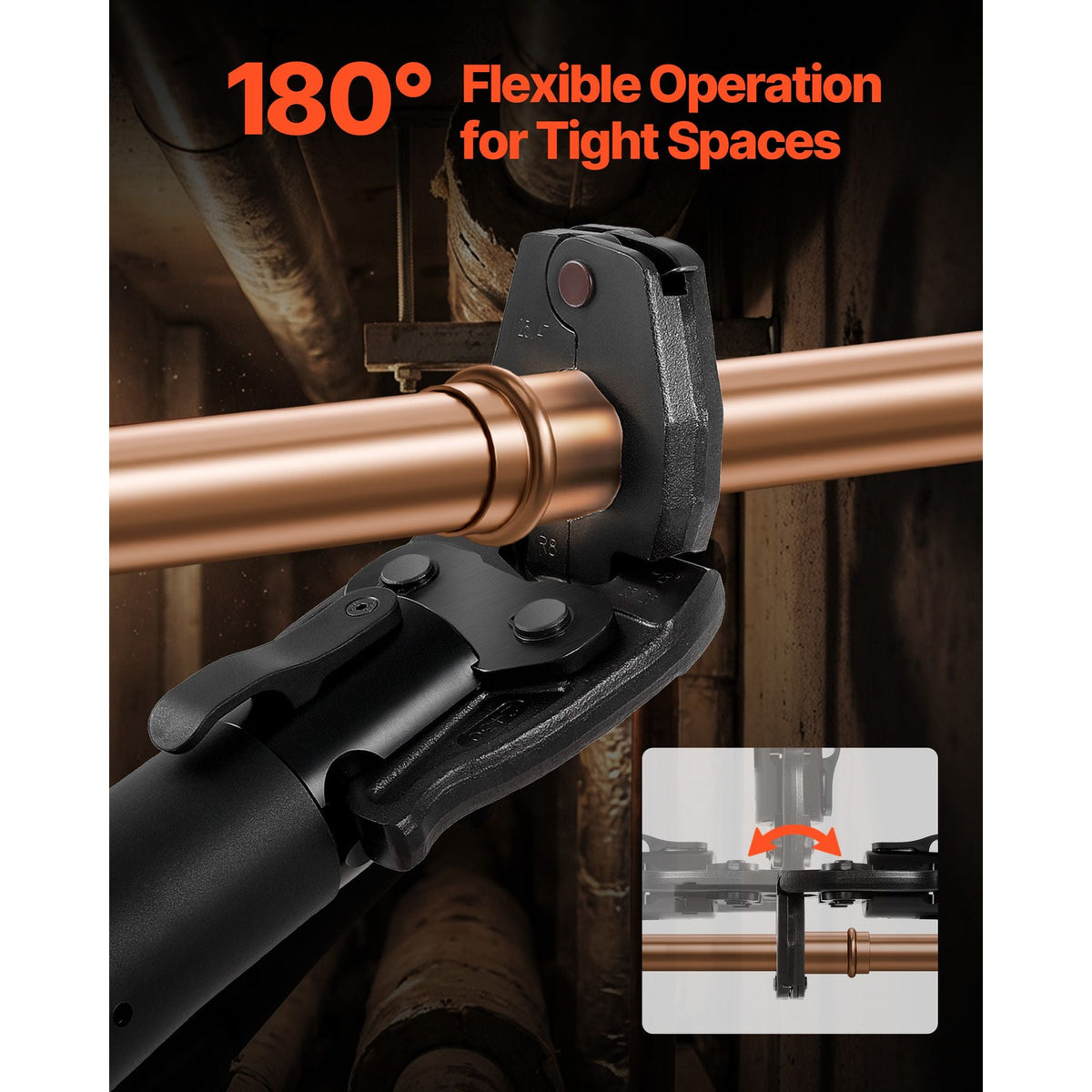 5PCS VUS Pressing Kit, 4PCS Press Rings (1/2", 3/4", 1", 1-1/4") & R8 Actuator - Compatible with ProPress Copper Pipes, Work with 24KN Compact Press Tools for 180° Operation
