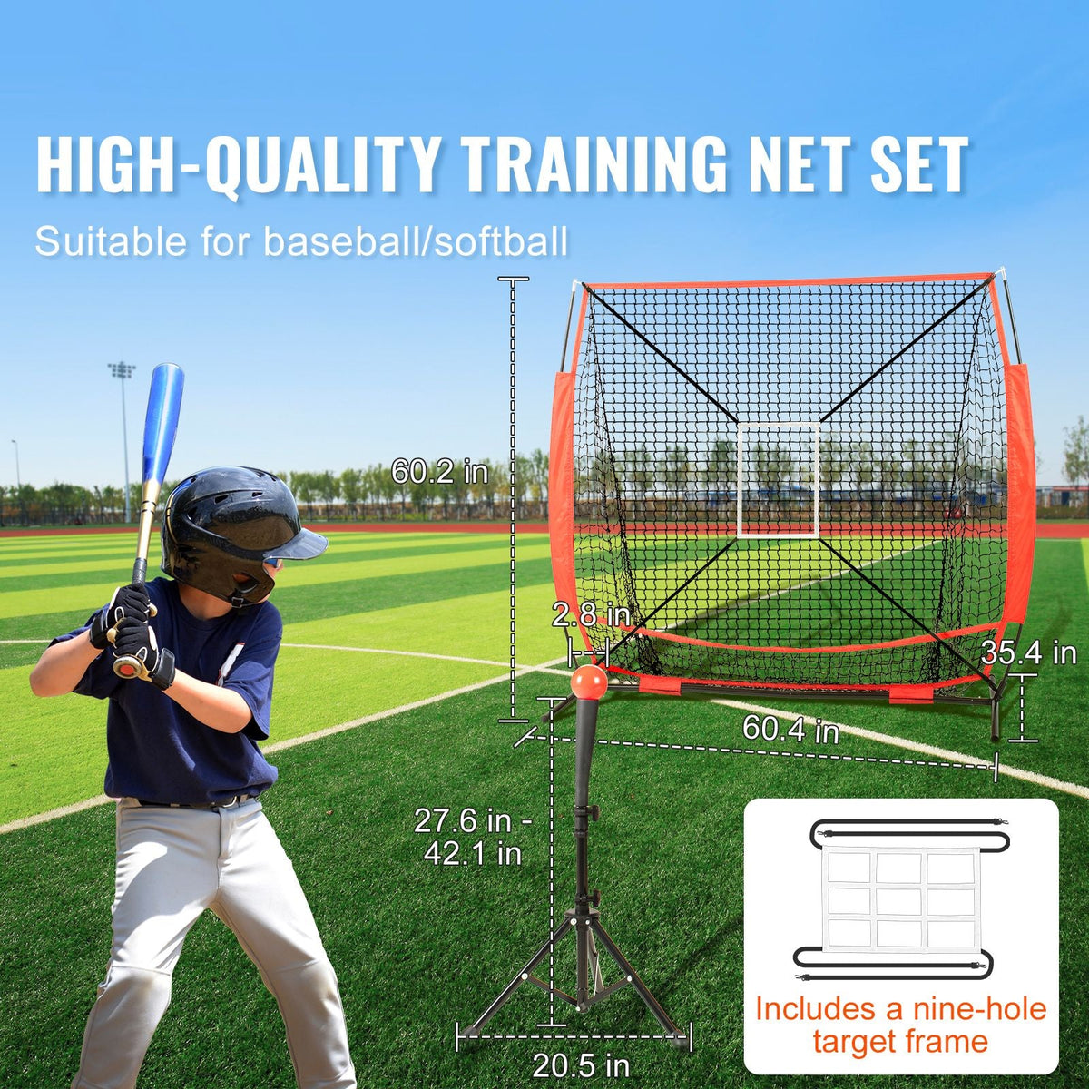 5x5 ft Baseball Softball Practice Net, Portable Baseball Training Net for Hitting Batting Catching Pitching, Backstop Baseball Equipment with Bow Frame, Carry Bag, Strike Zone, Ball, Batting Tee
