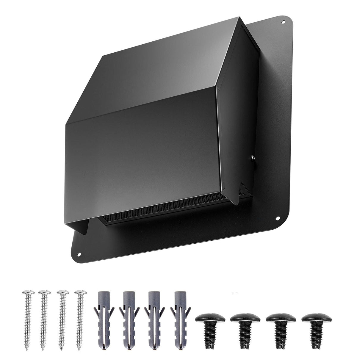 6 inch Hooded Wall Vent Cover, Square AC Vent Gable Cover, Premium SPCC Steel & with Built-in a Protection Screen, for Roofs,Walls,Outside Duct Exhaust Outlets (1 Pack, Black)