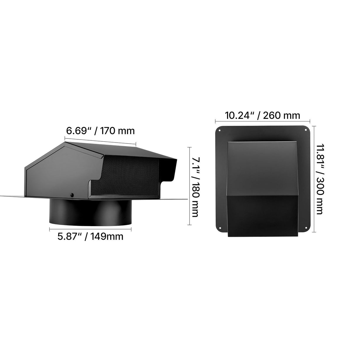 6 inch Hooded Wall Vent Cover, Square AC Vent Gable Cover, Premium SPCC Steel & with Built-in a Protection Screen, for Roofs,Walls,Outside Duct Exhaust Outlets (1 Pack, Black)