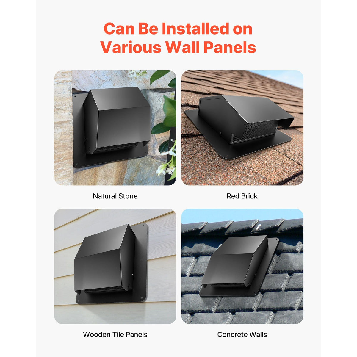 6 inch Hooded Wall Vent Cover, Square AC Vent Gable Cover, Premium SPCC Steel & with Built-in a Protection Screen, for Roofs,Walls,Outside Duct Exhaust Outlets (1 Pack, Black)