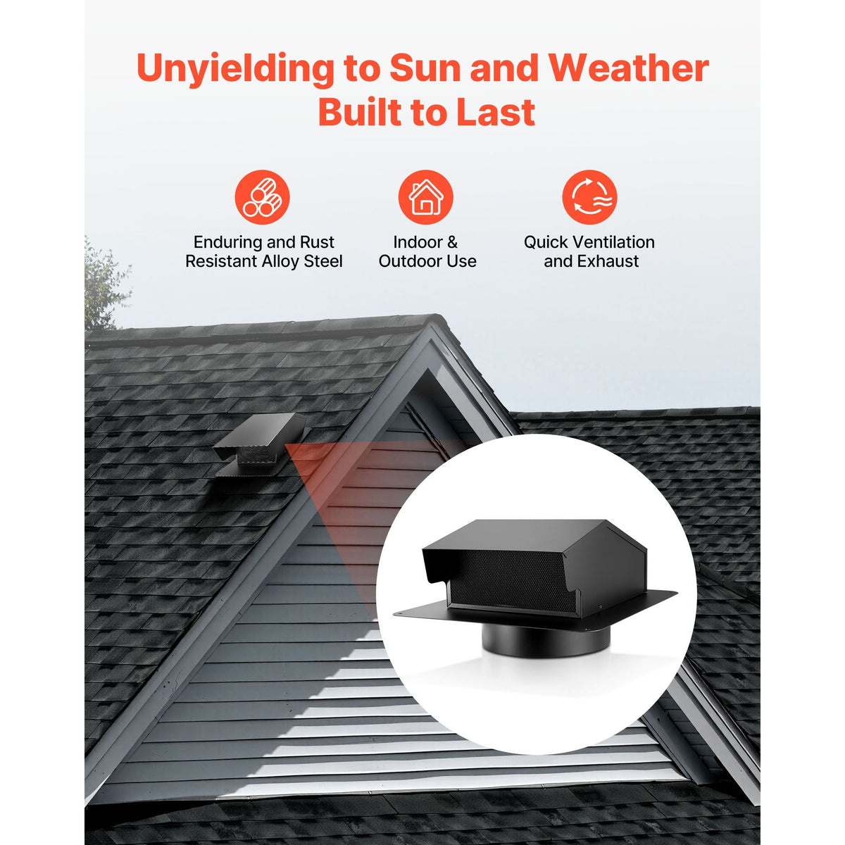 6 inch Hooded Wall Vent Cover, Square AC Vent Gable Cover, Premium SPCC Steel & with Built-in a Protection Screen, for Roofs,Walls,Outside Duct Exhaust Outlets (1 Pack, Black)