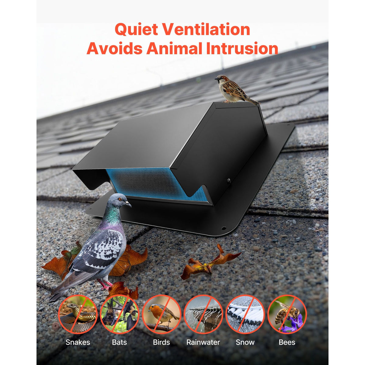 6 inch Hooded Wall Vent Cover, Square AC Vent Gable Cover, Premium SPCC Steel & with Built-in a Protection Screen, for Roofs,Walls,Outside Duct Exhaust Outlets (1 Pack, Black)