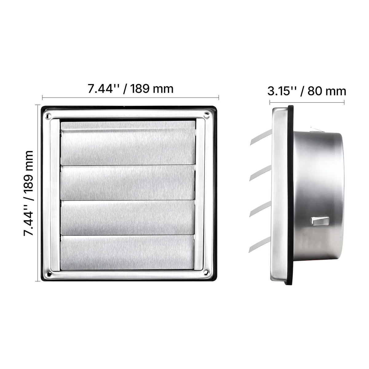 6 inch Wall Vent Cover, Louvered Square AC Vent Gable Cover, Premium Stainless Steel & with Noise Reducing Rubber Gasket, for House,Bathroom,Garage,Kitchen,Basement (1 Pack, Silver)