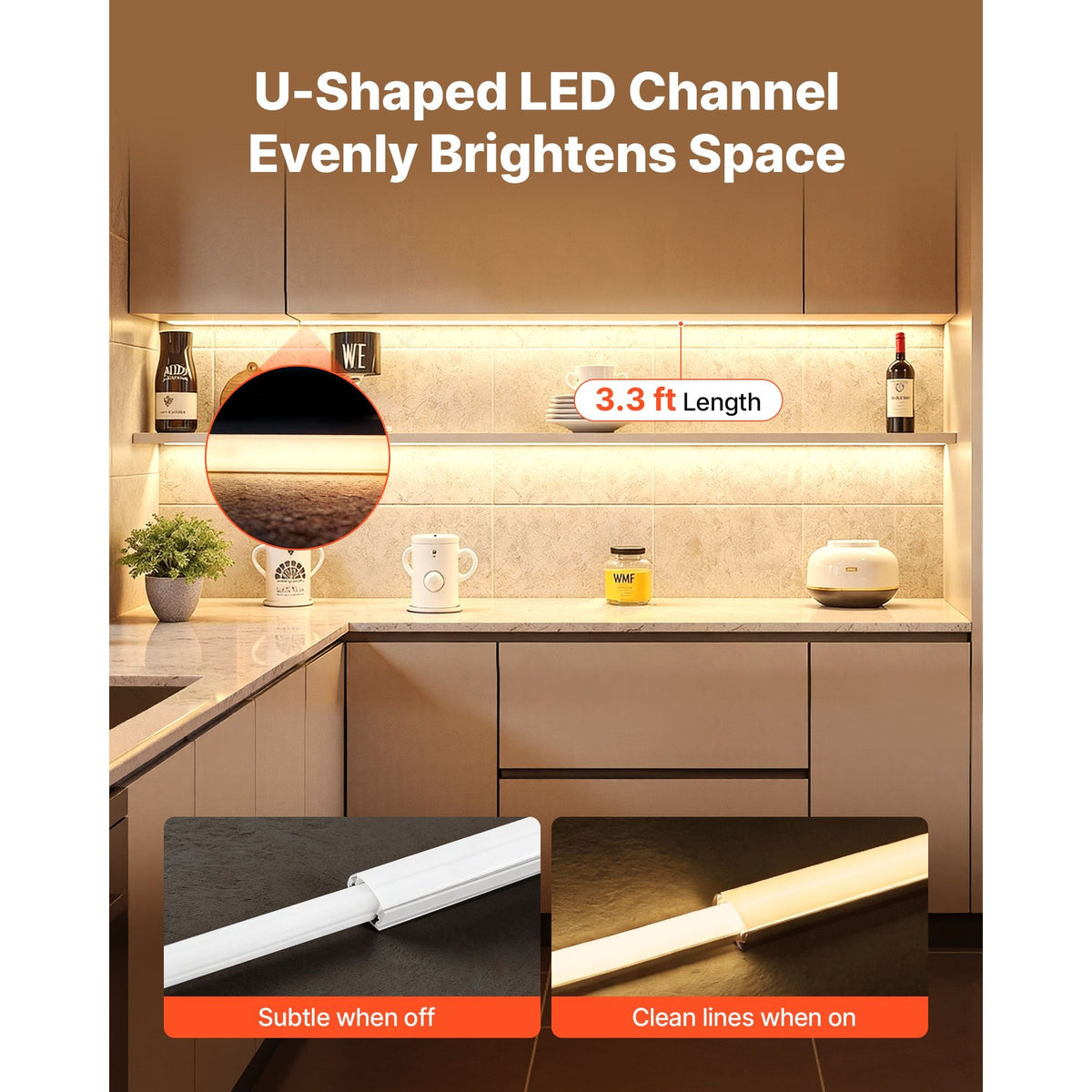 6-Pack 3.3 ft/1M U Shape LED Aluminum Channel, with Milky Cover, End Caps and Mounting Clips, Aluminum Profile for LED Strip Light Installations, Easy Installation, for Under Cabinet Counter