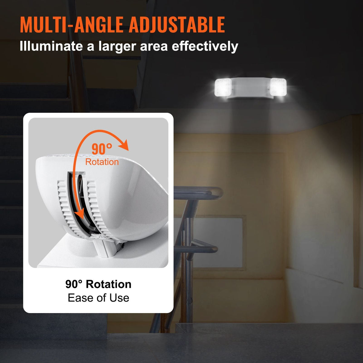 6 Pack Commercial Emergency Light, 3W, White LED Emergency Exit Lighting Fixtures with 180 Minutes Backup Battery Adjustable 2 LED Square Head, Ceiling or Wall Mount for Business Power Outages