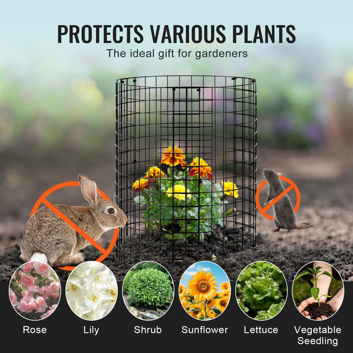 6 Pack Plant Protector from Animals, 12.6'' Dia. x 14'' H Chicken Wire Plant Protector, Plant Cages for Outdoor Plants, Flowers & Vegetables, Keeps Bunny Chicken Squirrels Out, 18pcs Metal Mesh