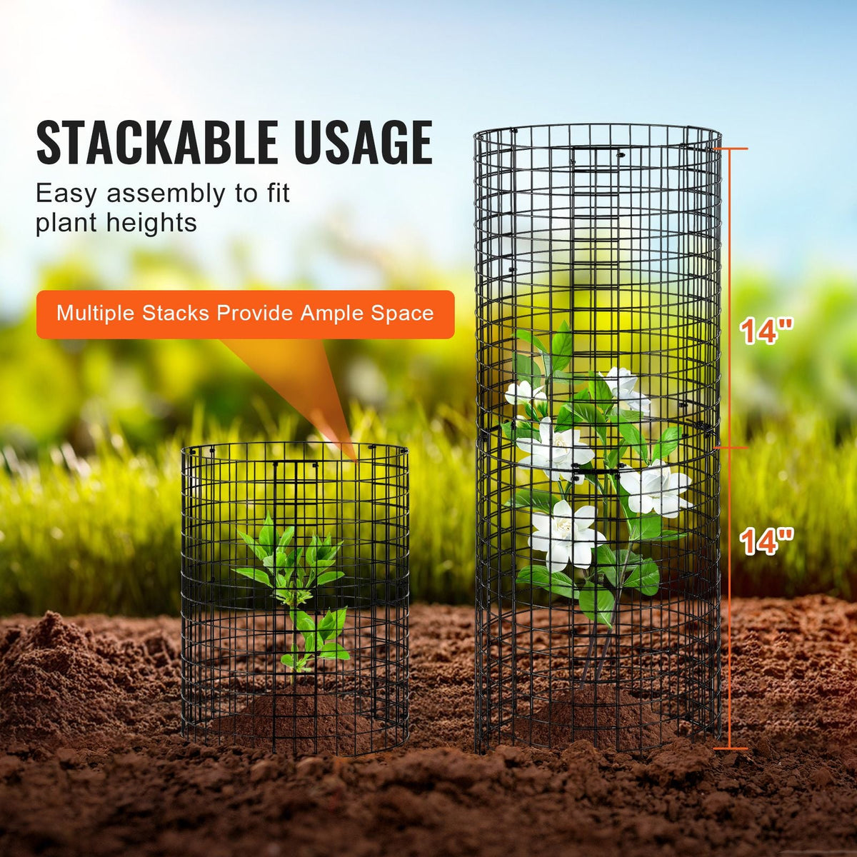 6 Pack Plant Protector from Animals, 12.6'' Dia. x 14'' H Chicken Wire Plant Protector, Plant Cages for Outdoor Plants, Flowers & Vegetables, Keeps Bunny Chicken Squirrels Out, 18pcs Metal Mesh