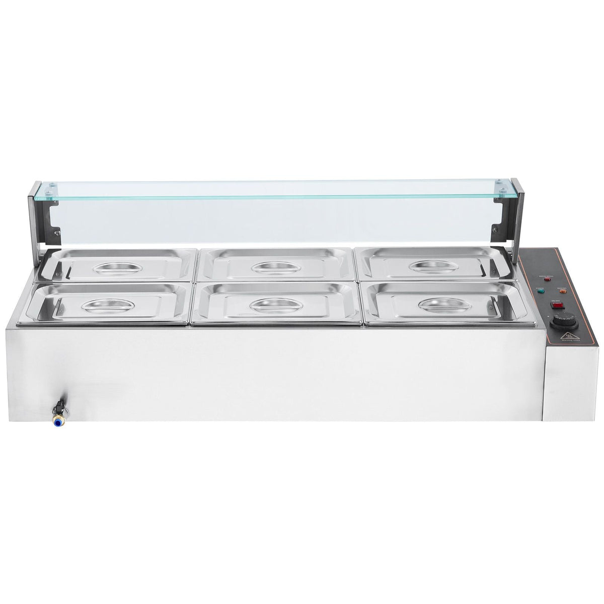 6-Pan Commercial Food Warmer, 6 x 8QT Electric Steam Table with Glass Cover, 1500W Countertop Stainless Steel Buffet Bain Marie 86-185 Fahrenheit Temp Control for Catering, Restaurants, Silver