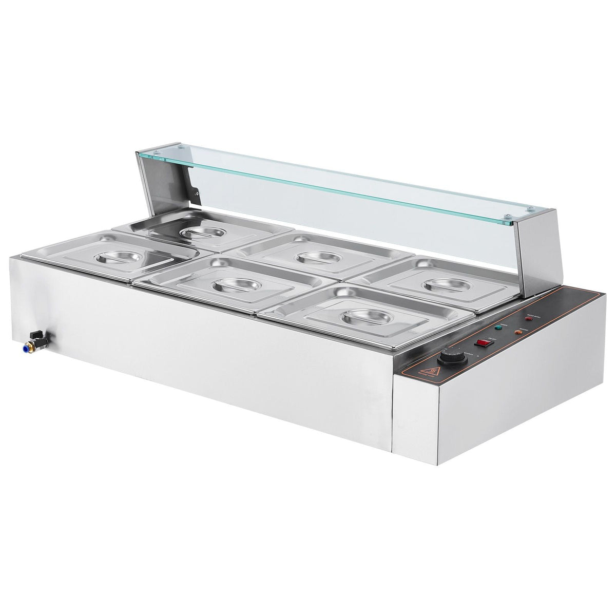 6-Pan Commercial Food Warmer, 6 x 8QT Electric Steam Table with Glass Cover, 1500W Countertop Stainless Steel Buffet Bain Marie 86-185 Fahrenheit Temp Control for Catering, Restaurants, Silver