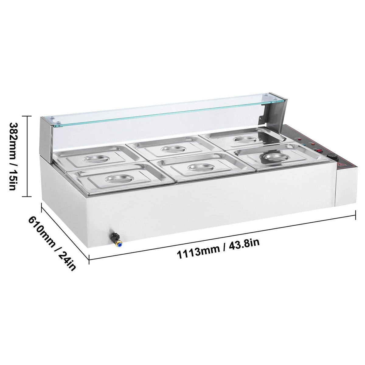 6-Pan Commercial Food Warmer, 6 x 8QT Electric Steam Table with Glass Cover, 1500W Countertop Stainless Steel Buffet Bain Marie 86-185 Fahrenheit Temp Control for Catering, Restaurants, Silver