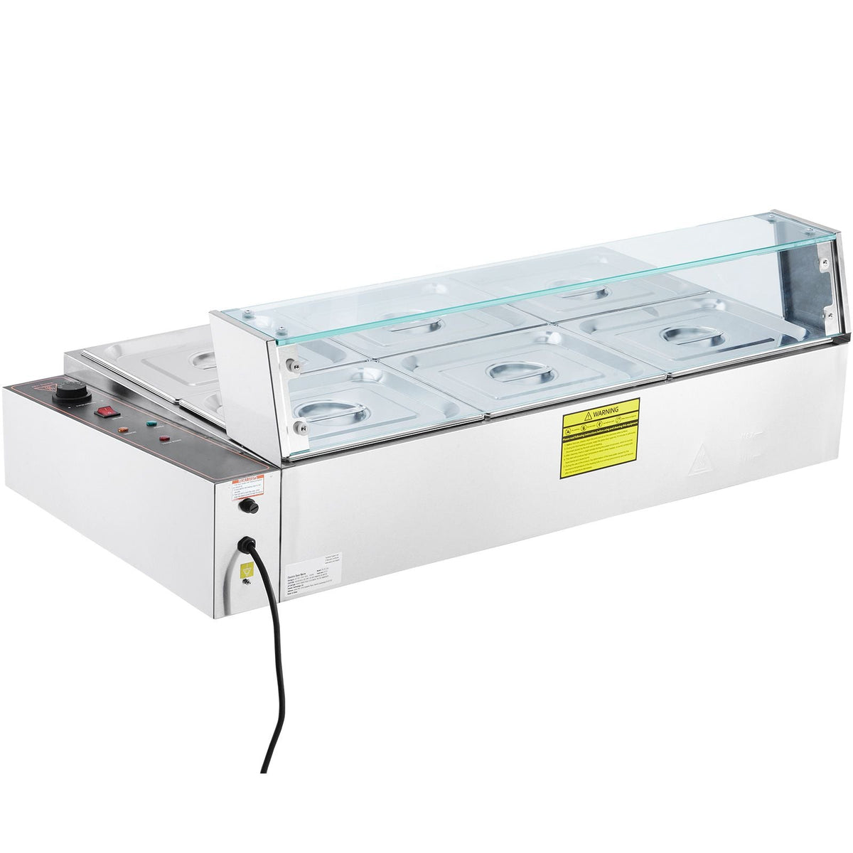 6-Pan Commercial Food Warmer, 6 x 8QT Electric Steam Table with Glass Cover, 1500W Countertop Stainless Steel Buffet Bain Marie 86-185 Fahrenheit Temp Control for Catering, Restaurants, Silver
