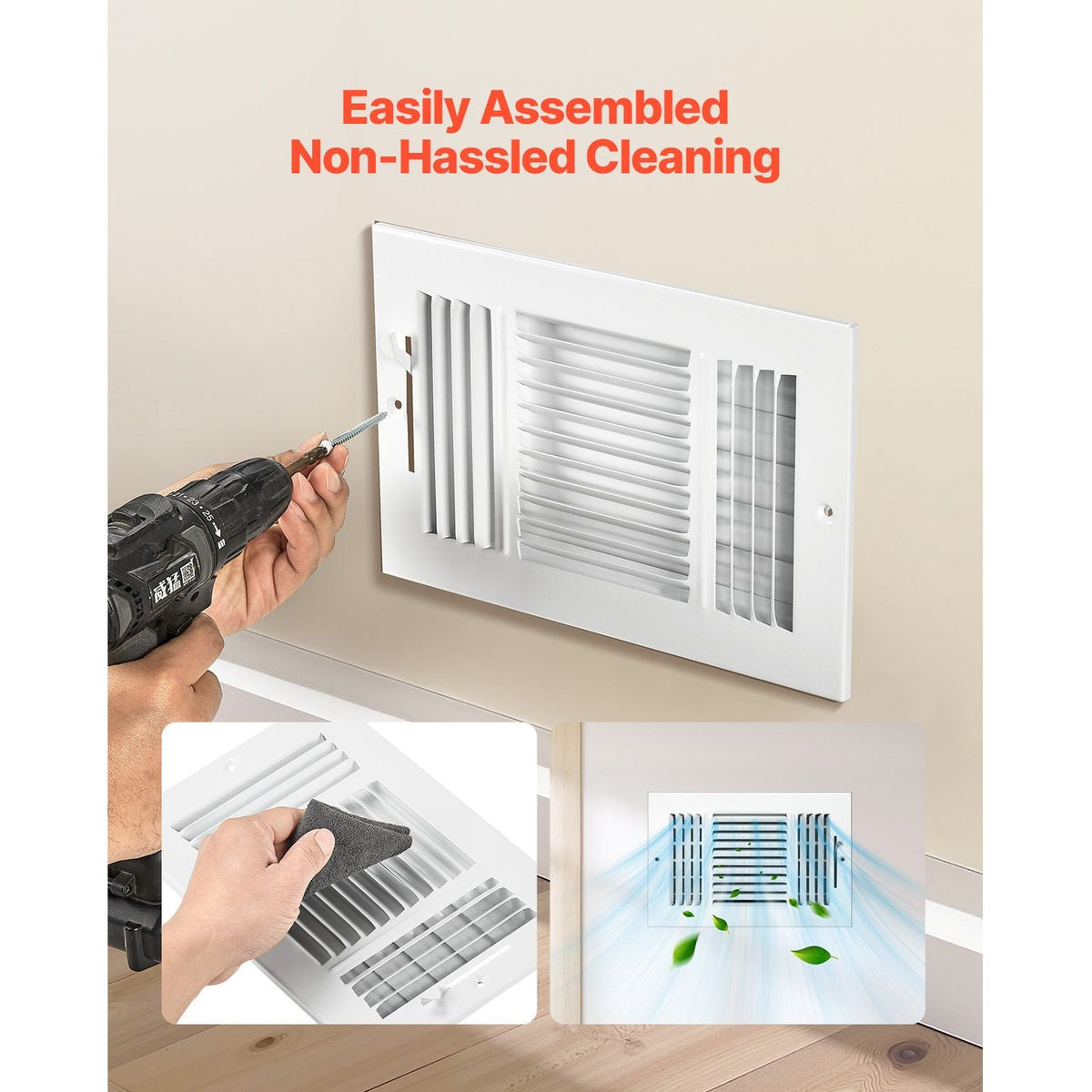 6 x 10 Inch Floor Registers, 6-Pack Floor Vents, HVAC 3-Direction Iron Vent Grilles for Home/Office Wall & Ceiling, Rustproof Anti-Peeling Air Vents Deflector Adjustable with Metal Damper, White