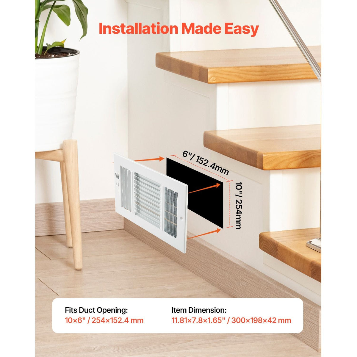 6 x 10 Inch Floor Registers, 6-Pack Floor Vents, HVAC 3-Direction Iron Vent Grilles for Home/Office Wall & Ceiling, Rustproof Anti-Peeling Air Vents Deflector Adjustable with Metal Damper, White