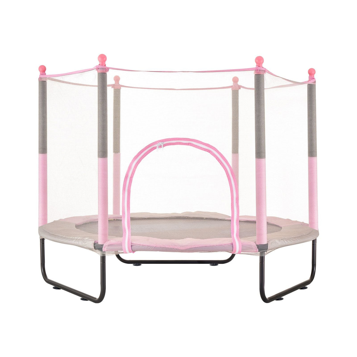 60" Kids Trampoline, 5FT Indoor Outdoor Trampoline, Mini Toddler Recreational Trampolinewith Safety Enclosure Net and Basketball Hoop, Birthday Gifts Christmas Toys for 3+ Years Children, Pink