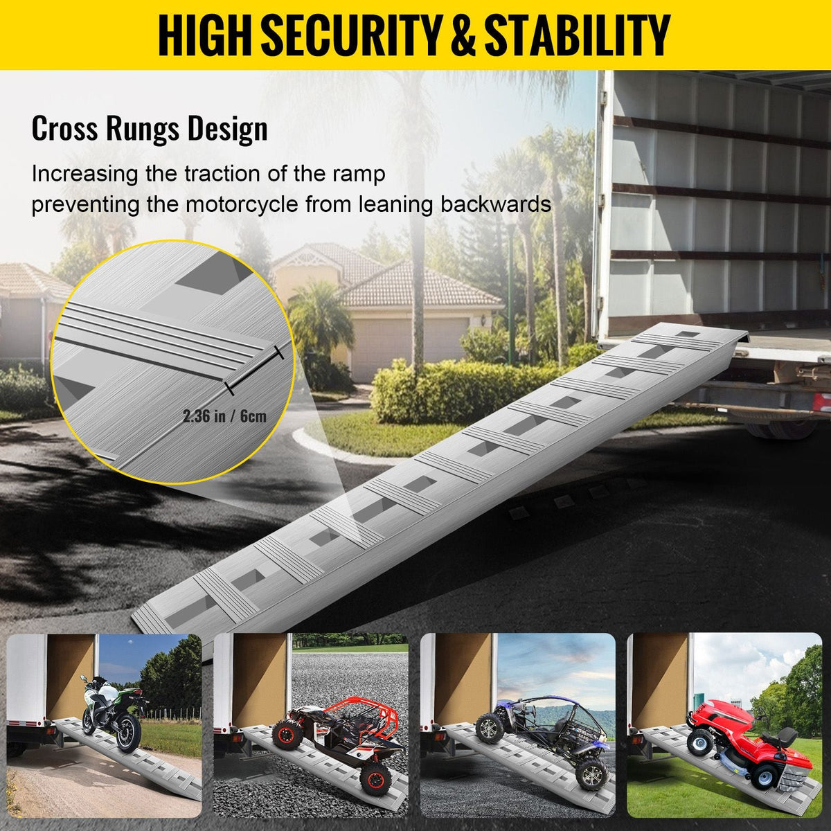 60'' X 12'' Aluminum Trailer Ramps 6000LBS Total Beavertail Hook End 1 Pair 2 Ramps
