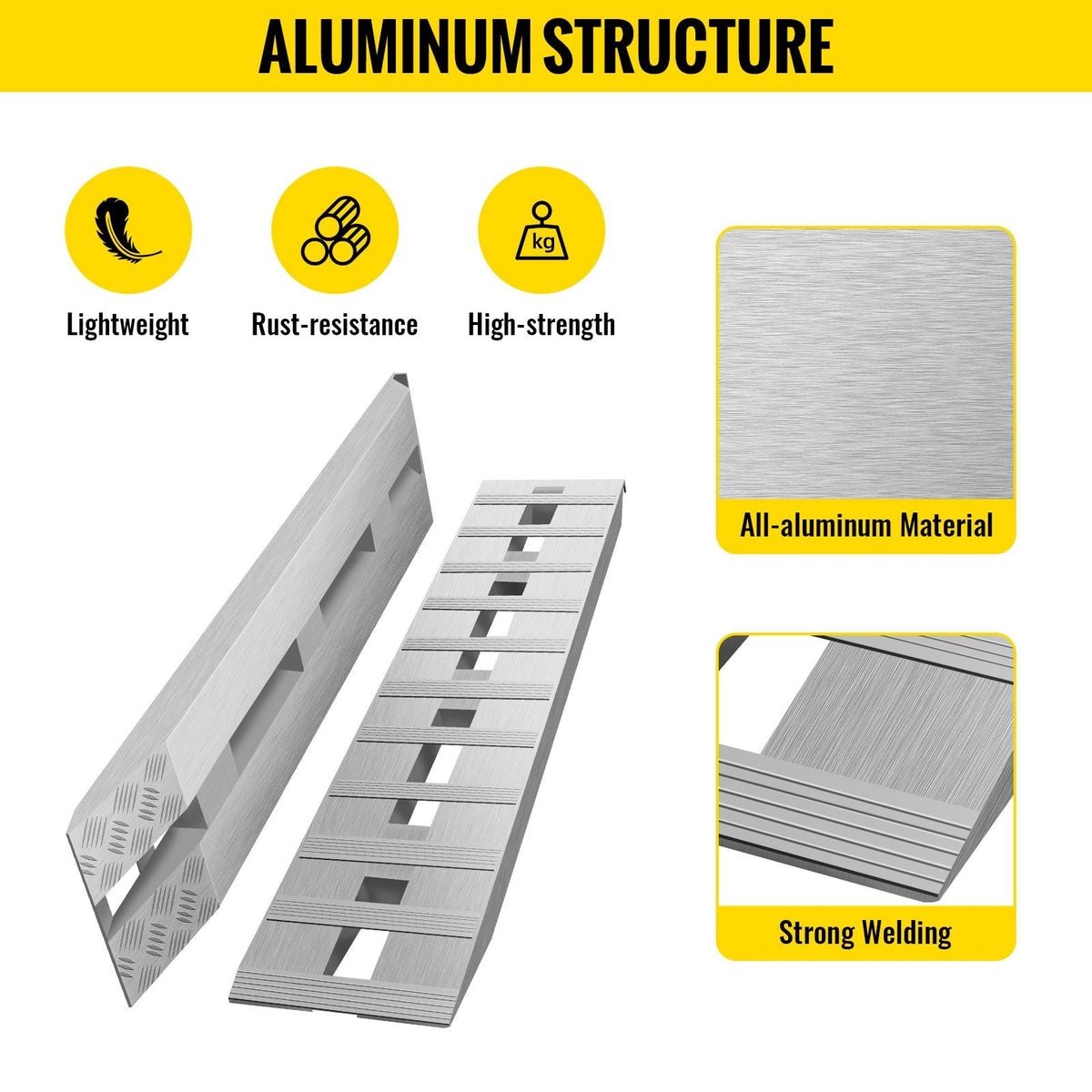 60'' X 12'' Aluminum Trailer Ramps 6000LBS Total Beavertail Hook End 1 Pair 2 Ramps