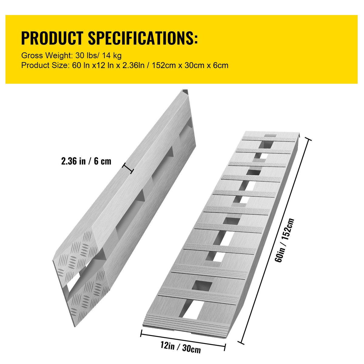 60'' X 12'' Aluminum Trailer Ramps 6000LBS Total Beavertail Hook End 1 Pair 2 Ramps