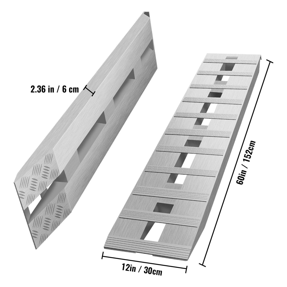 60'' X 12'' Aluminum Trailer Ramps 6000LBS Total Beavertail Hook End 1 Pair 2 Ramps