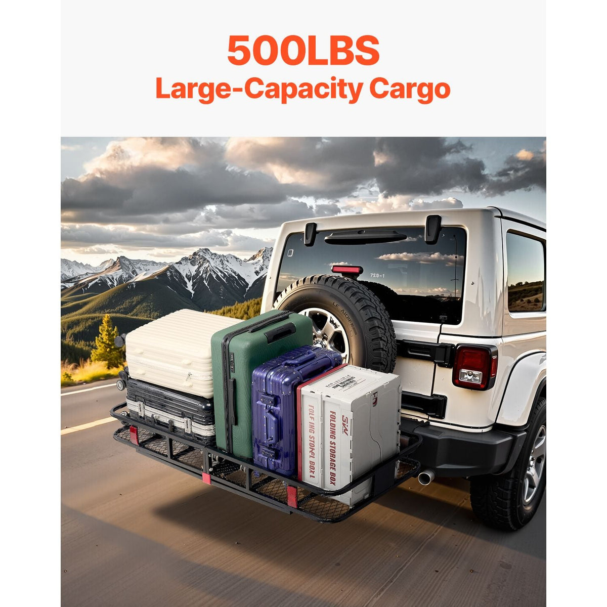 60" x 24" x 6", Hitch Cargo Carrier, 500 lbs Capacity Hitch Cargo Carrier with Nighttime Reflective Reminder, Folding Hitch Mount Cargo Carrier with Hitch Stabilizer, Fit for SUVs