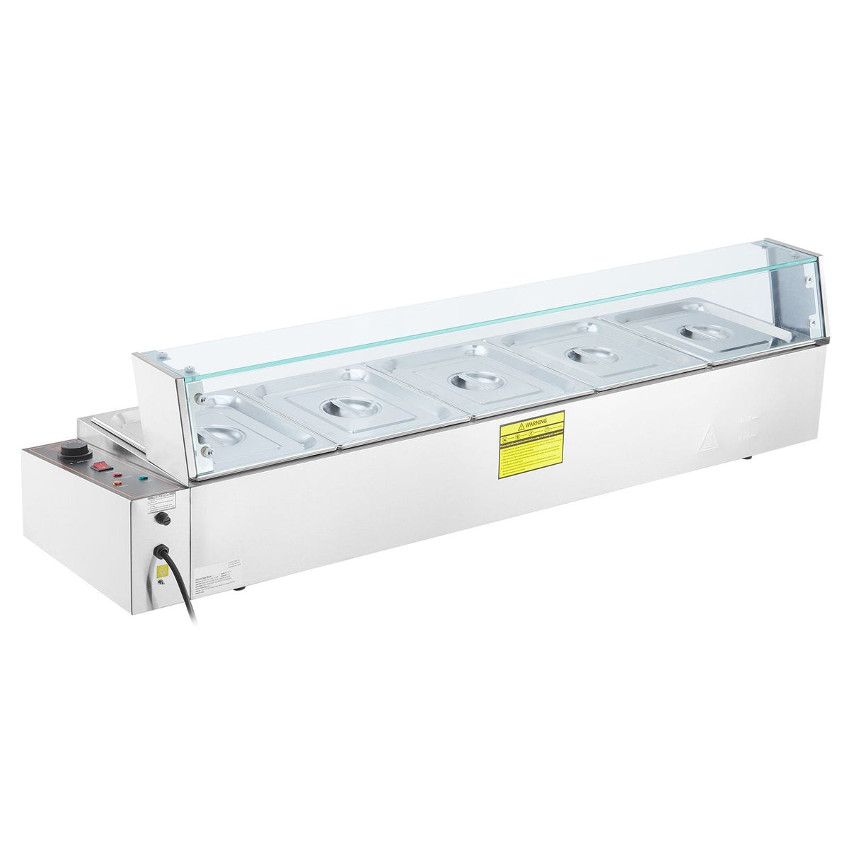 60QT Commercial Food Warmer, 5-Pan Electric Steam Table with Glass Cover, 1500W Countertop Stainless Steel Buffet Bain Marie with 86-185 Fahrenheit Temp Control