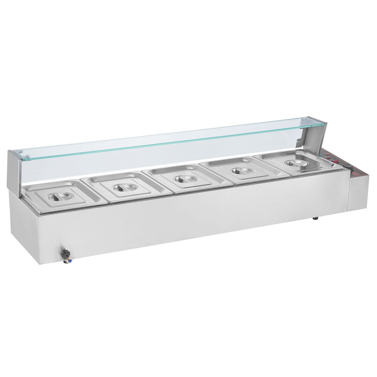 60QT Commercial Food Warmer, 5-Pan Electric Steam Table with Glass Cover, 1500W Countertop Stainless Steel Buffet Bain Marie with 86-185 Fahrenheit Temp Control