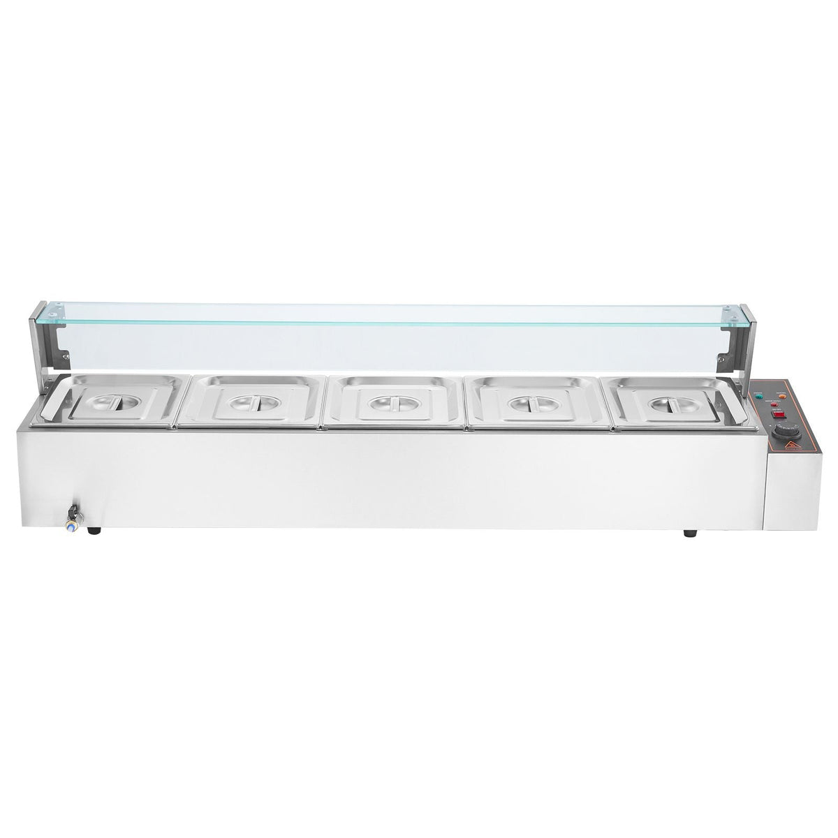60QT Commercial Food Warmer, 5-Pan Electric Steam Table with Glass Cover, 1500W Countertop Stainless Steel Buffet Bain Marie with 86-185 Fahrenheit Temp Control