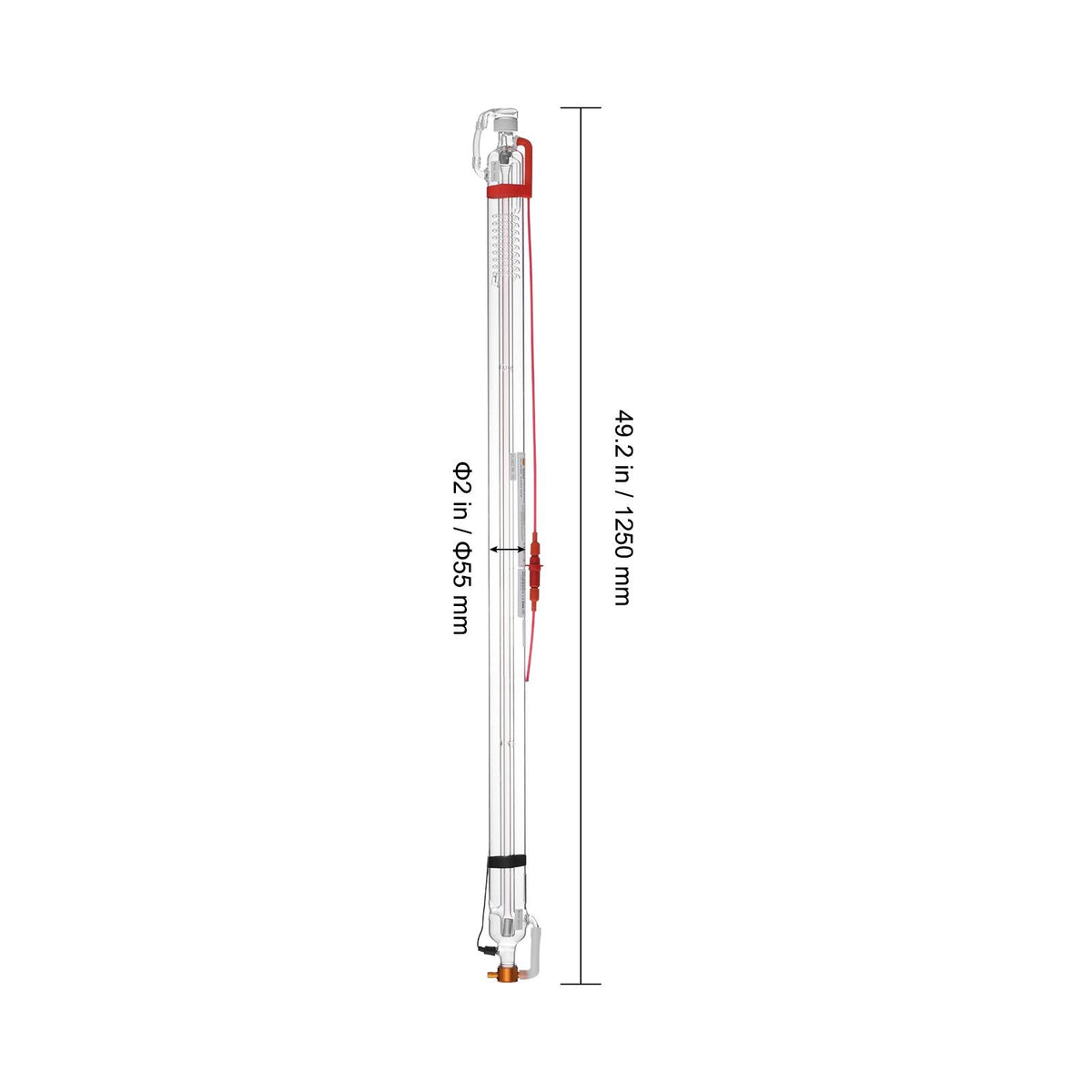 60W CO2 Laser Tube, 49.2 in (1250 mm) Length, 2 in (55 mm) Dia Borosilicate Glass Laser Cutter Tube with Metal Head, 5000-6000hr Wires Preconnected for Laser Engraver Engraving Cutting Machine