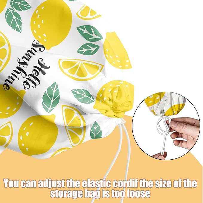 2 Pcs Sunflower Plastic Bag Holder, Lemon grocery bag holder for plastic Storage bag, Reusable Grocery Bag Organizer with Drawstring, Pull Rope Free Adjustment, Home Kitchen Pantry Decor, 22.5x9 Inch