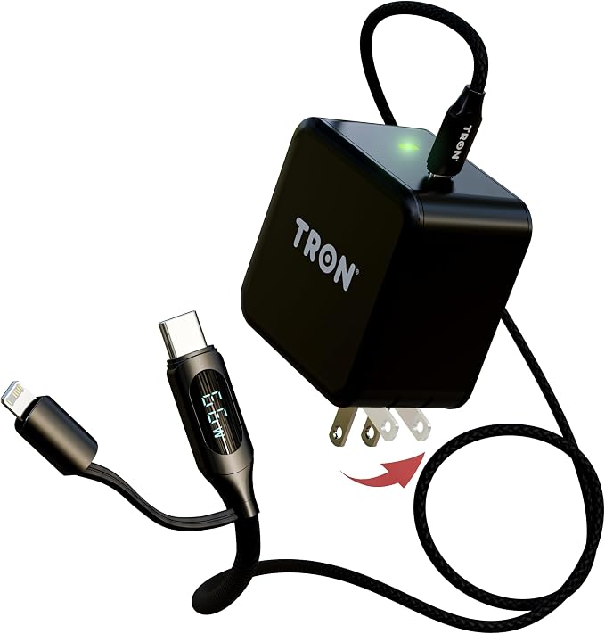 Tron 25W USB-C Power Adapter with 5FT 2-in-1 Digital Display Braided Cable – Fast Charging Solution for Home Office and Travel Use TR69