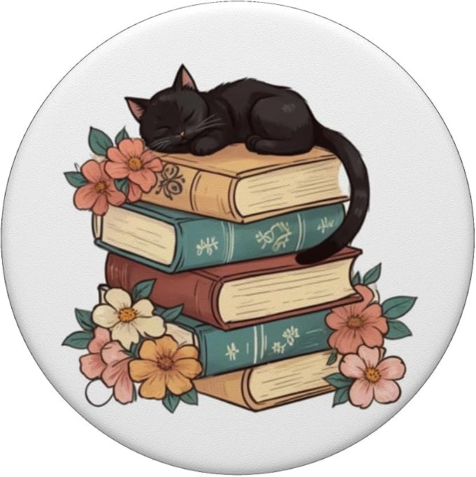 Black Cat Sitting on Books Booktrovert Librarian Bookish PopSockets PopWallet for MagSafe