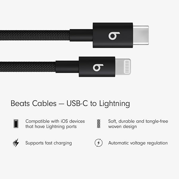 Beats 240W USB-C to USB-C Braided Cable Fast Charging Durable/Tangle Free Compatible with Apple and Android Devices (3 m/10 ft) – Bolt Black