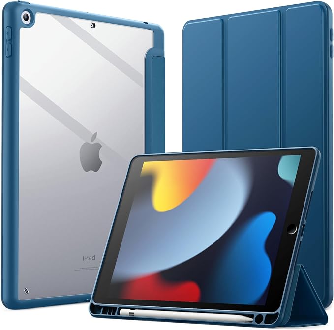 JETech Case Cover for iPad 9th/8th/7th Gen 10.2 Beige | Clear Transparent Back Pencil Holder Slim Shockproof Protection Tri-Fold Stand Auto Wake/Sleep