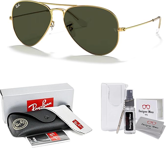 Ray-Ban RB3025 Metal Aviator Sunglasses For Men For Women +BUNDLE with ACCESSORY EYEWEAR KIT