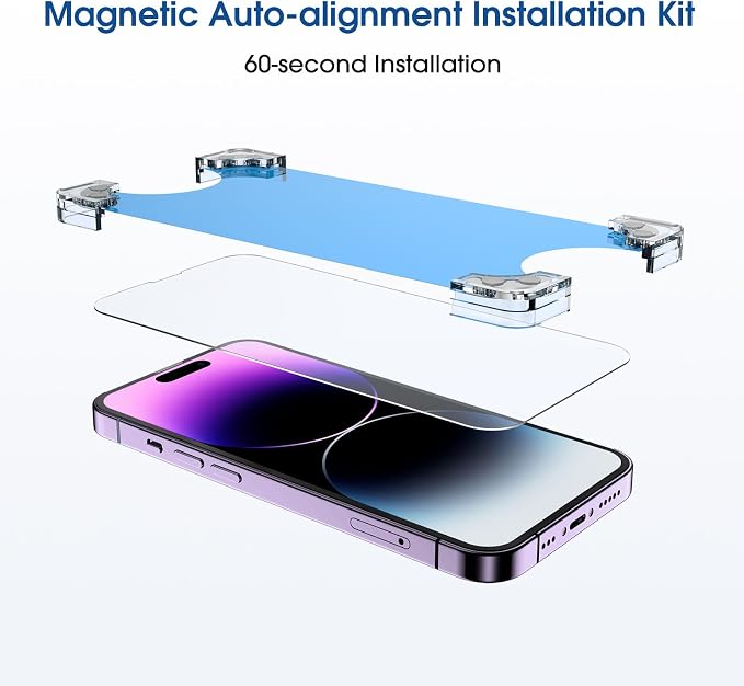 amFilm 2 Pack Magnetic OneTouch Compatible with iPhone 13 Pro Max 6.7/ iPhone 14 Plus 6.7 Screen Protector Tempered Glass Full Coverage with Easy Installation Kit (Magnetic &amp Reusable)