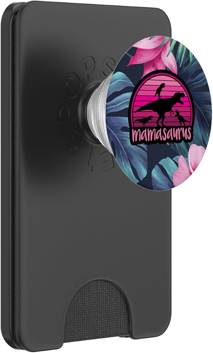 Mamasaurus Floral - 3 Kids Retro Funny Gift For Mother Case PopSockets Adhesive PopGrip