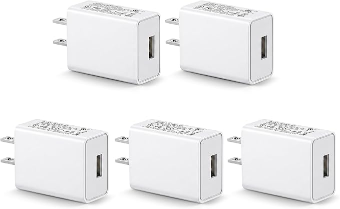 5-Pack USB Wall Charger 5V 2A UL Certified Charging Block Power Adapter Plug Bulk Black