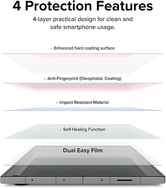 Ringke Dual Easy Film [4-Layer Protection] Compatible with Samsung Galaxy Z Fold 6 Screen Protector Self Healing Repair Coating Full Coverage Screen Protector with Installation Tool - 2 Pack
