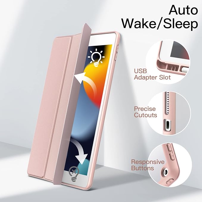 JETech Case Cover for iPad 9th/8th/7th Gen 10.2 Beige | Clear Transparent Back Pencil Holder Slim Shockproof Protection Tri-Fold Stand Auto Wake/Sleep