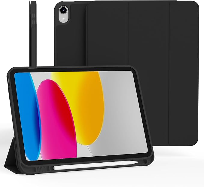 Case for iPad 11th Generation A16 Chip (2025) iPad 10th Generation Case 10.9-inch (2022) Trifold Stable Stand Protective Soft TPU Back Cover with Pencil Holder Black