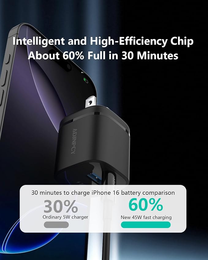 GT II 45W USB-C USB-A Charger Compact and Foldable Supports PPS Fast Charging with USB-C Cable Compatible Galaxy S25/S24/S23/Z FoldiPhone 16/15 SeriesiPad (45W 2Pack Black)