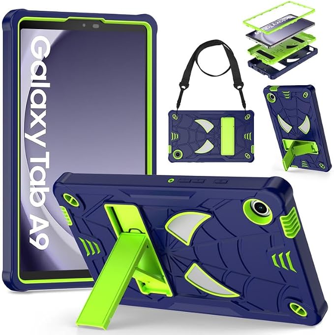 DETUOSI Case for Samsung Galaxy Tab A9 8.7 2023 Tablet (SM-X110/X115/X117) with Shoulder Strap3-Layers Hybrid Heavy Duty Full-Body Shockproof4-Angles Viewing Protective Cover