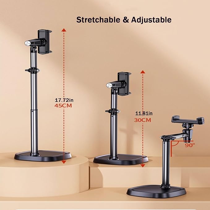 Phone Stand for Desk Angle Height Adjustable Phone Holder for Desk Universal iPhone Holder Retractable Cell Phone Stand Recording