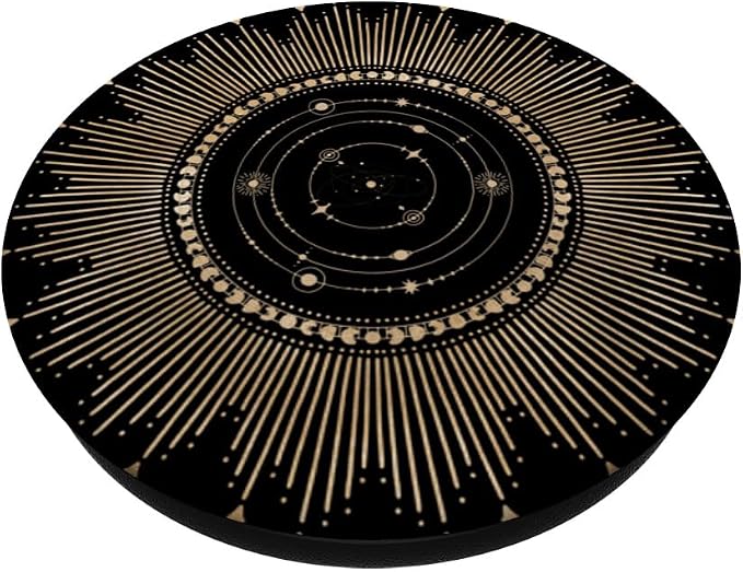 Celestial Moon Phases Planet Black and Gold PopSockets Adhesive PopGrip