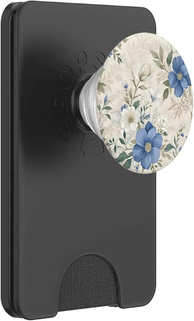 White Blue Floral Pattern PopSockets Adhesive PopGrip