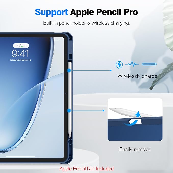 Fintie Slim Shockproof Case for iPad Air 13-inch M4/M3/M2 (2026/2025/2024) | Soft TPU Back Cover Drop protection Viewing &amp Typing Angles Pencil Holder Scratch-Resistant Composition Book