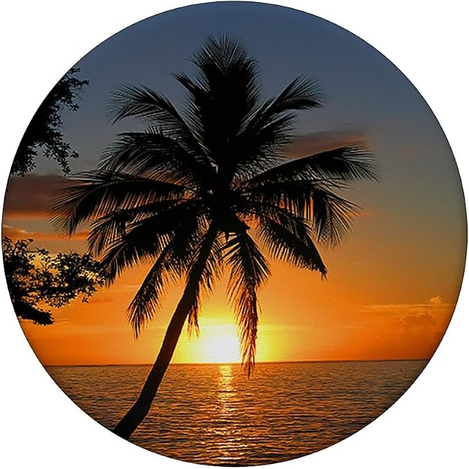 Realistic Sunset Ocean Palm Tree Photo Tropical Sunrise PopSockets Adhesive PopGrip