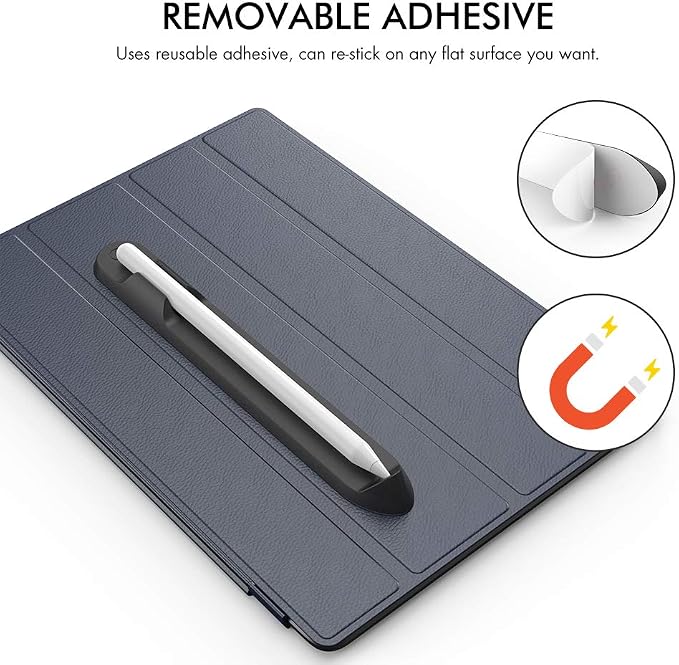 AHASTYLE Removable iPencil Holder [Magnetic Attach] Strong Adhesive Holder Sticker Silicone for Apple Pencil 1st &amp 2nd Generation (Black) | [Magnetic Attach] Strong Adhesive Holder Sticker for iPa